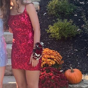 Red Sequin Hoco Dress